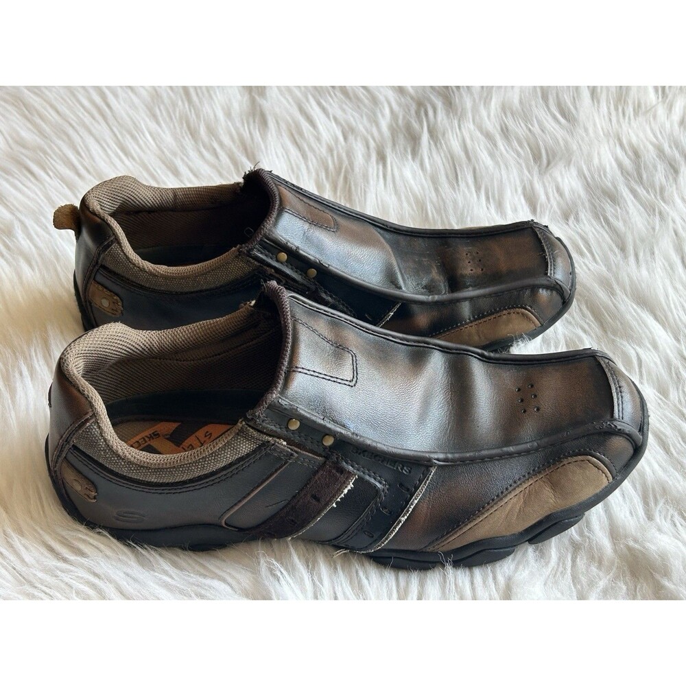Skechers Mens Size 13 Brown Diameter Zinroy Leather Shoes Slip On Y2K
